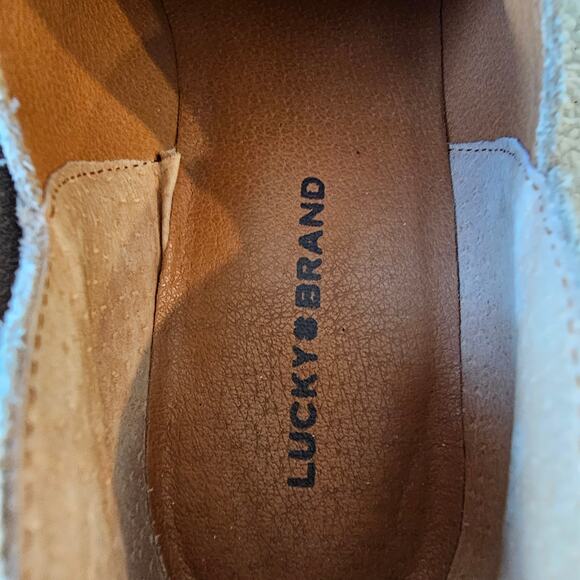 Lucky Brand Women's Freelia Leather Suede Ankle Zip Heel Booties Size 8.5M Taupe - Picture 5 of 7